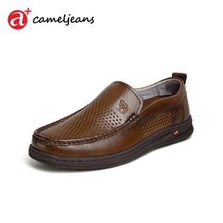 Cameljeans 男士真皮穿孔皮鞋舒適軟底透氣商務休閒男士皮鞋