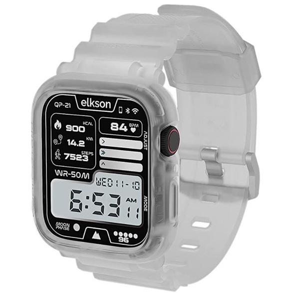 elkson Apple Watch 7 Quattro Pro柔韌透氣耐磨TPU一體成形軍規錶帶/ 41mm/ 透明 eslite誠品