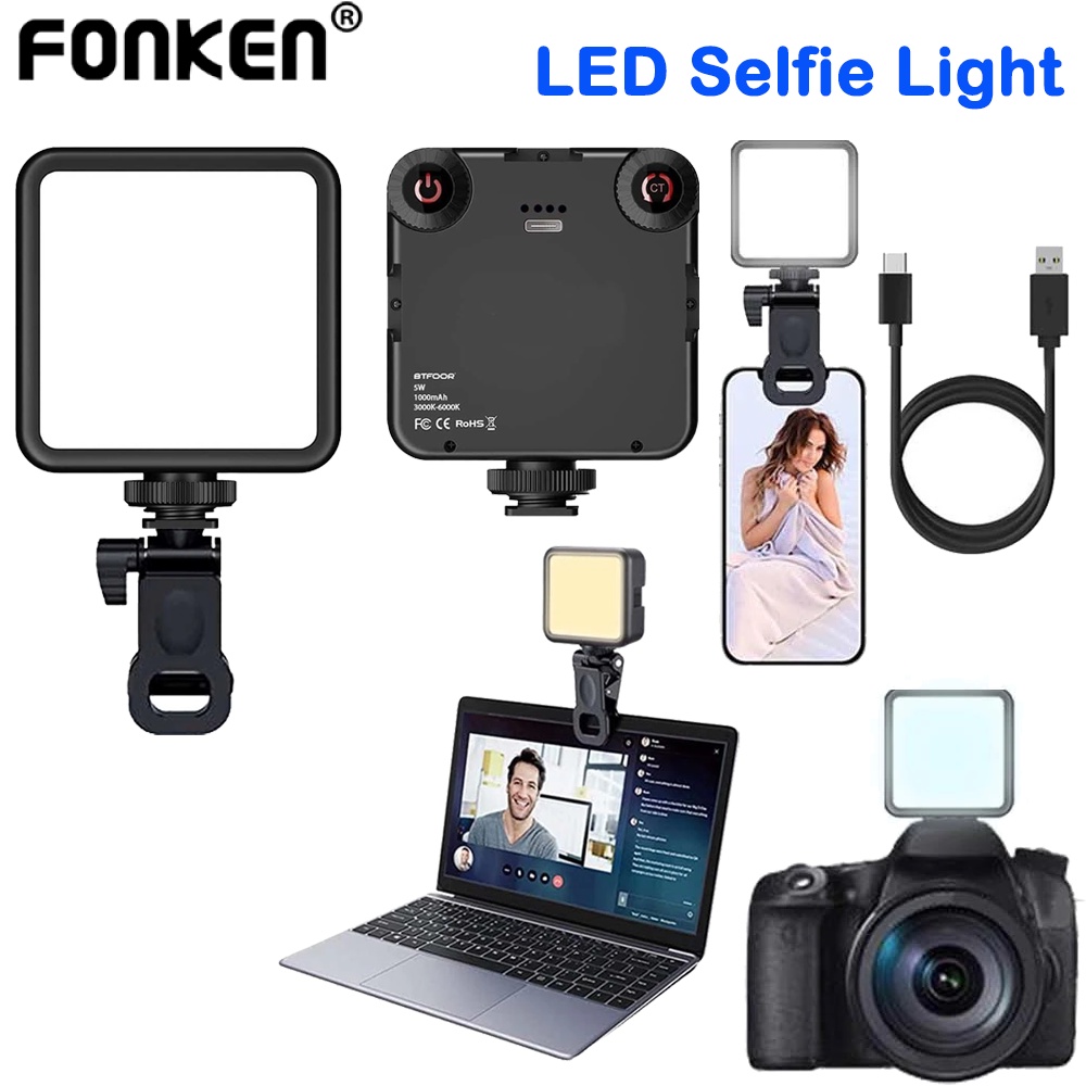 Fonken 可充電 LED 自拍燈夾式閃光燈補光燈視頻照片燈攝影燈適用於手機數碼單反相機攝像機 Gopro Vlog