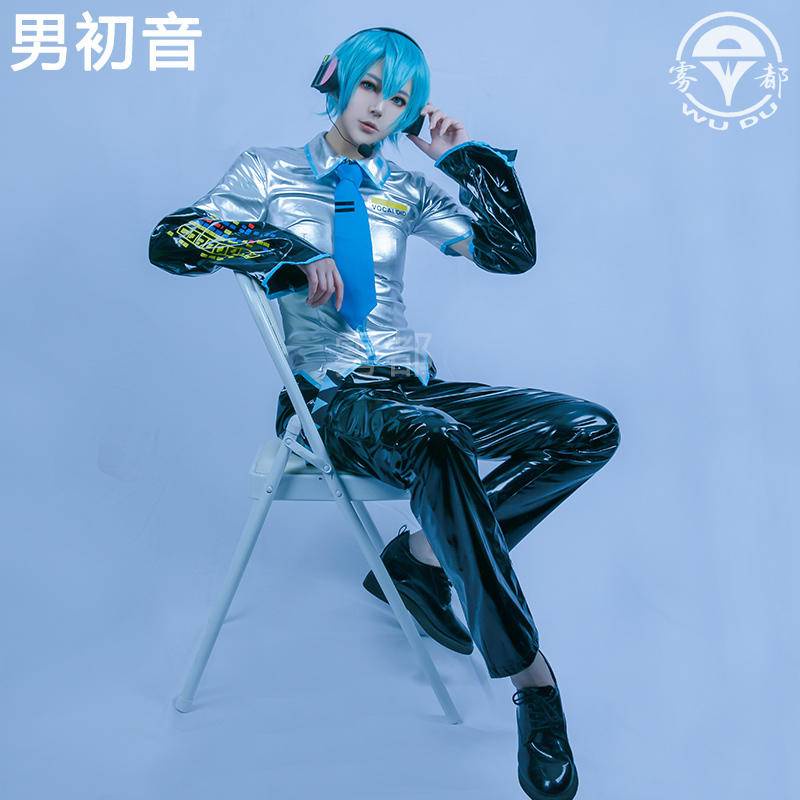 初音未來COS服 男裝 正太少年 性轉 初音 二次元 動漫 遊戲 漆皮套裝