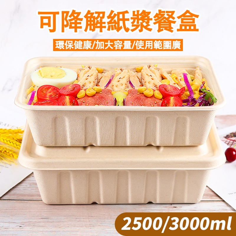 【電子發票】一次性秸稈紙漿餐盒 外賣盒 蔬菜打包盒 火鍋盒 可降解烤魚盒 2500毫升  10個
