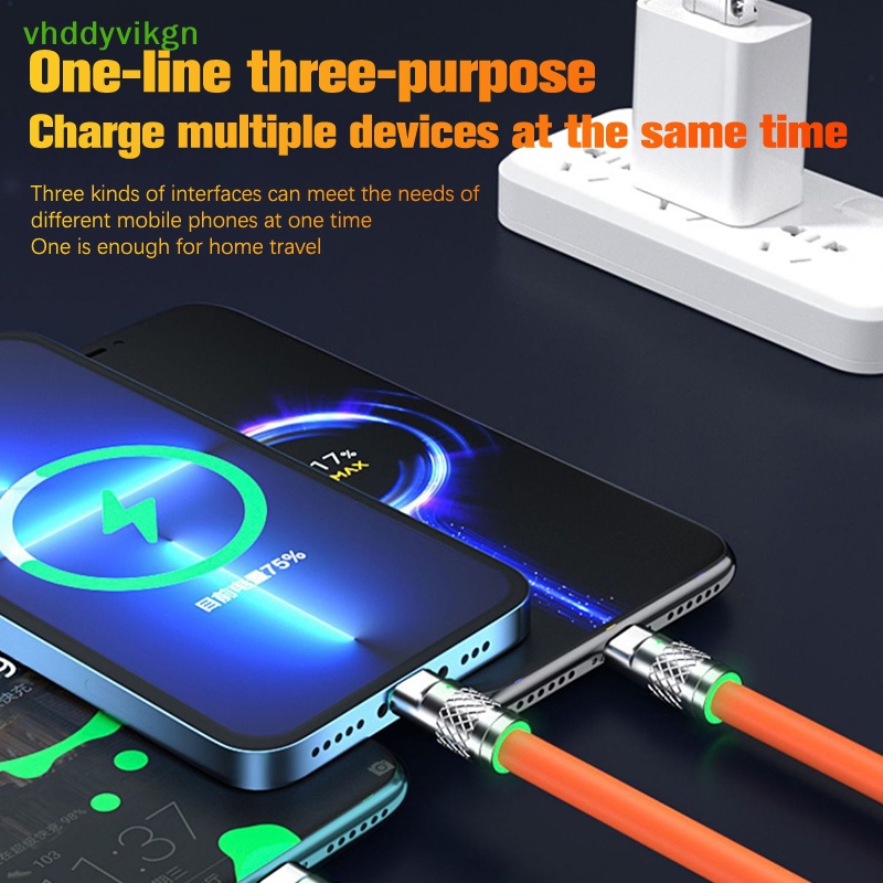 XIAOMI SAMSUNG Vhdd 加厚 3 合 1 120W USB 快速充電器電纜適用於 Micro USB T
