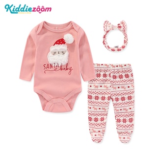 Kiddiezoom 耶誕新生兒長袖包屁衣+褲子+配飾 0-9個月嬰兒套裝新生兒耶誕禮物
