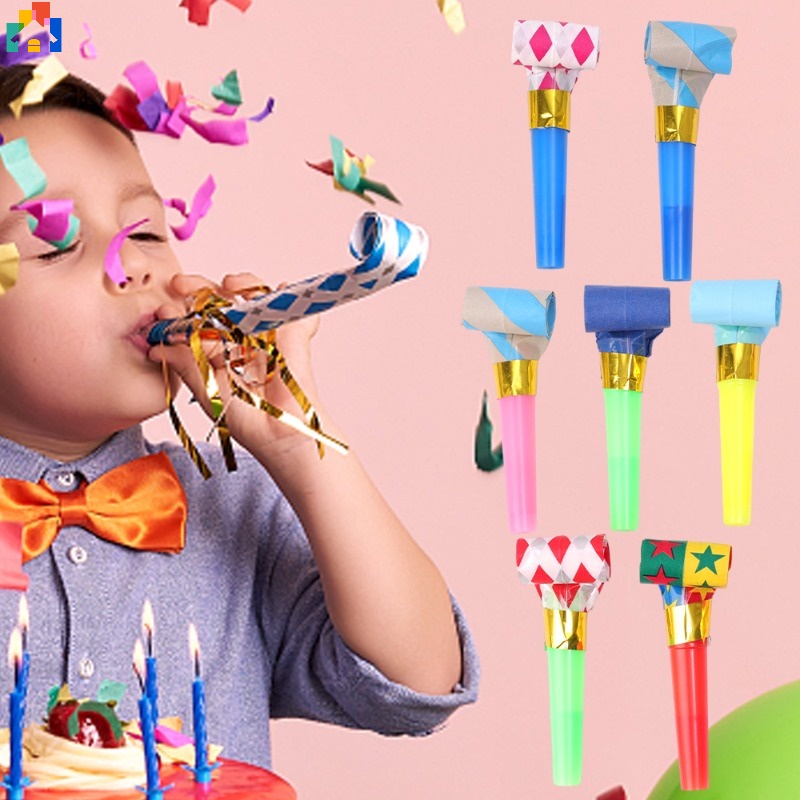 糖果色條紋設計兒童口哨玩具小號方便紙吹喇叭噪音製造器生日派對玩具道具