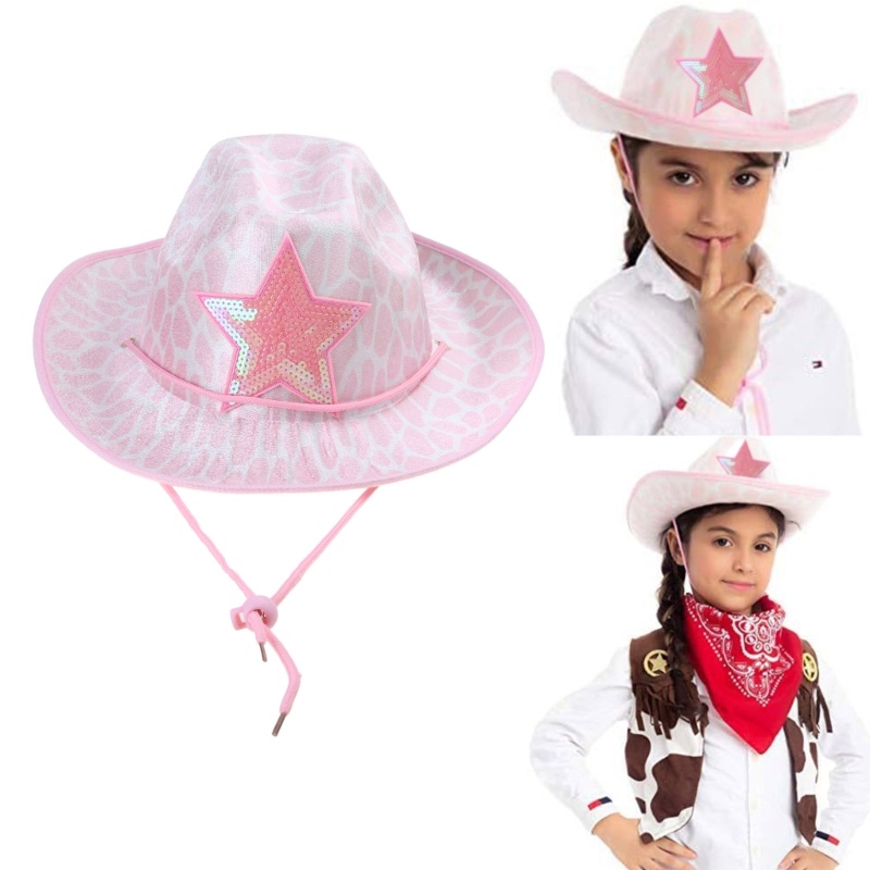 De 西部粉色牛仔帽服裝角色扮演帽裝飾傢居用品男女通用兒童女孩男孩生日節日