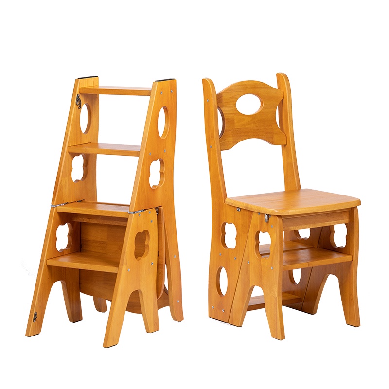 🔥免運熱銷🔥網紅款全實木橡膠木梯凳多功能摺疊樓梯椅子兩用四步梯中老年梯子