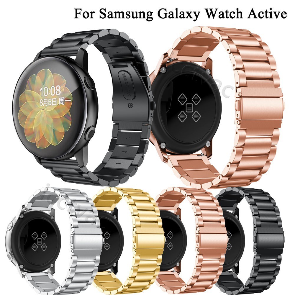 適用於三星galaxy watch active/active2 40mm 44mm不锈钢商務手表带三珠弹弓扣金屬钢带