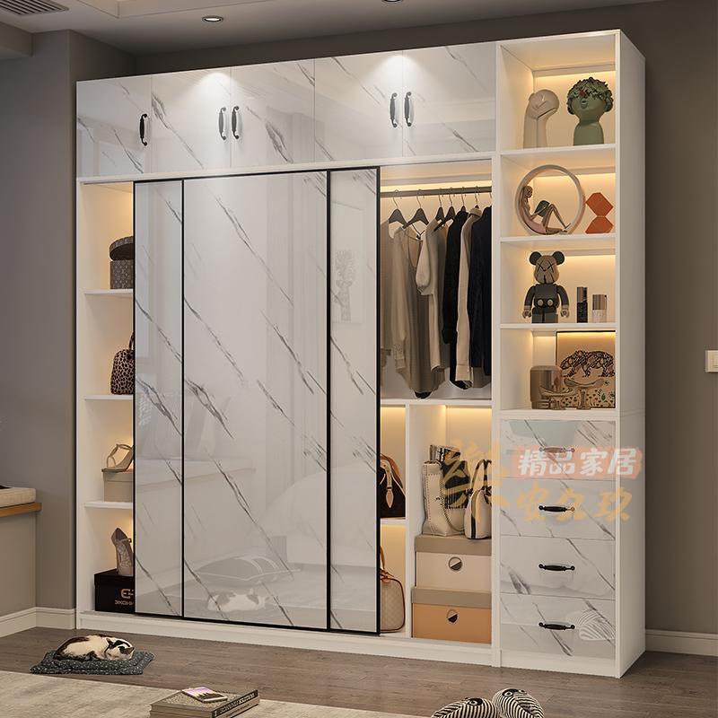新款推拉門衣櫃 家用卧室出租房用 衣櫥現代簡約 木質小戶型收納櫃子