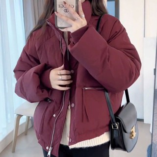 【HOSS】時尚輕薄羽絨棉服女 短版外套 寬鬆 加厚麵包服 小個子外套 衣服