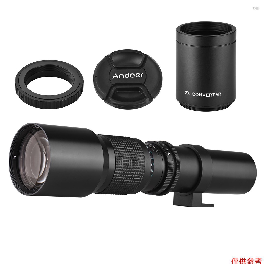 YOT Andoer 500mm/ 1000mm f/8 高倍相機長焦鏡頭手動對焦帶 2 倍轉換器鏡頭蓋鏡頭保護器便攜包