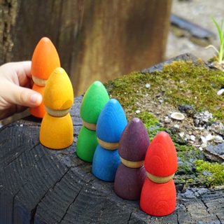 實木櫸木彩色人偶 7cm木製玩具 創意積木 基本顏色積木 彩虹色積木