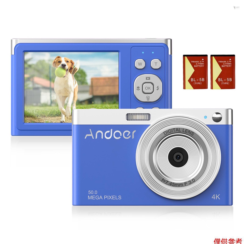 YOT Andoer 輕巧 4K 數位相機攝影機 50MP 2.88 吋 IPS 螢幕自動對焦 16 倍變焦防手震臉部辨