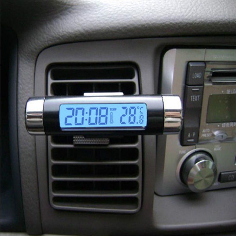 【耐用】汽車用車內高精度電子數字出風口溫度計時間顯示器夜光車用時鐘表