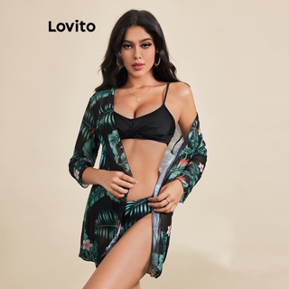 Lovito 波西米亞熱帶面料拼接結女式比基尼套裝 LBE03053 (多色)