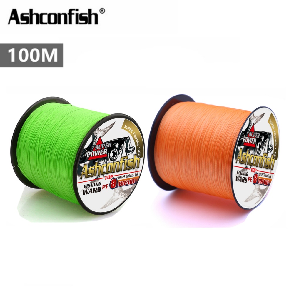 Ashconfish 8股100M編織釣魚線X8 PE線顏色淺綠色橙色