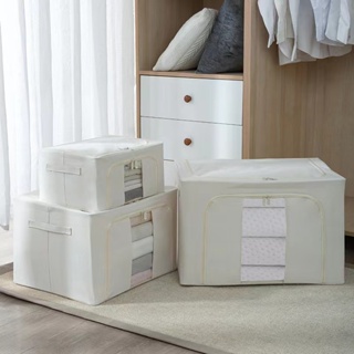 棉麻可視窗收納箱 家用大容量 可摺疊防水 衣櫃衣服整理箱 棉被收納盒