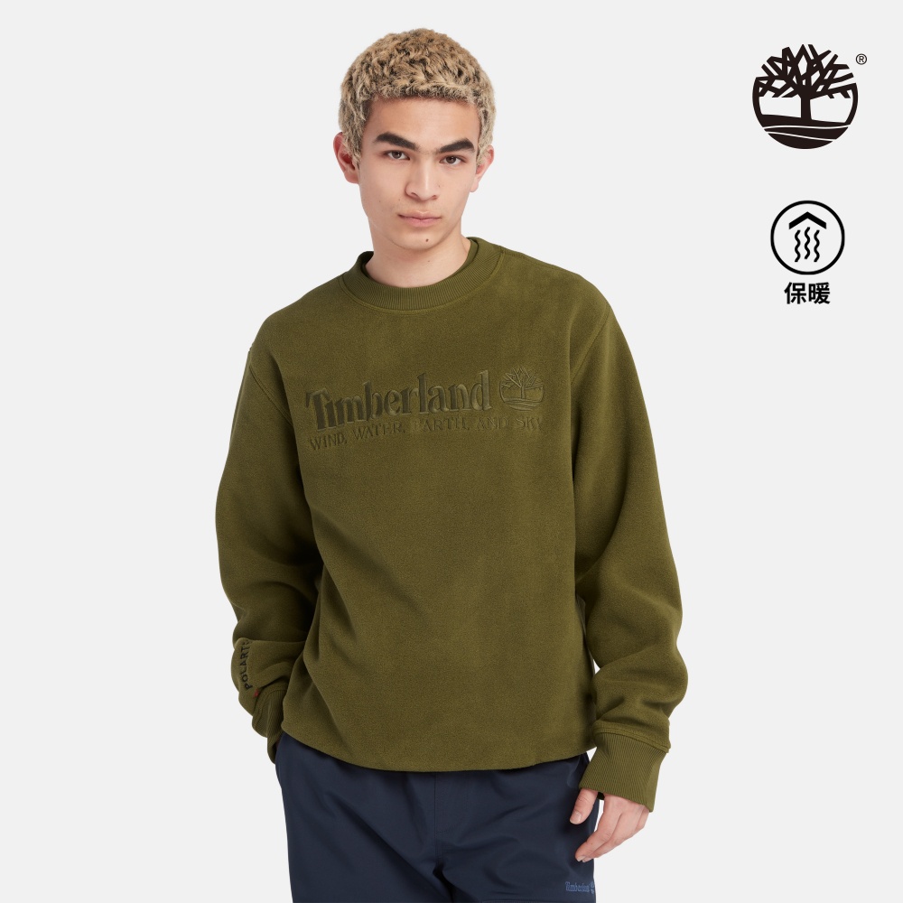 Timberland 男款深橄欖色 Polartec® LOGO 圓領上衣|A2NTZ302