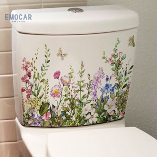 Ecd-馬桶貼紙綠色植物花卉圖案貼紙防水持久浴室牆貼家居