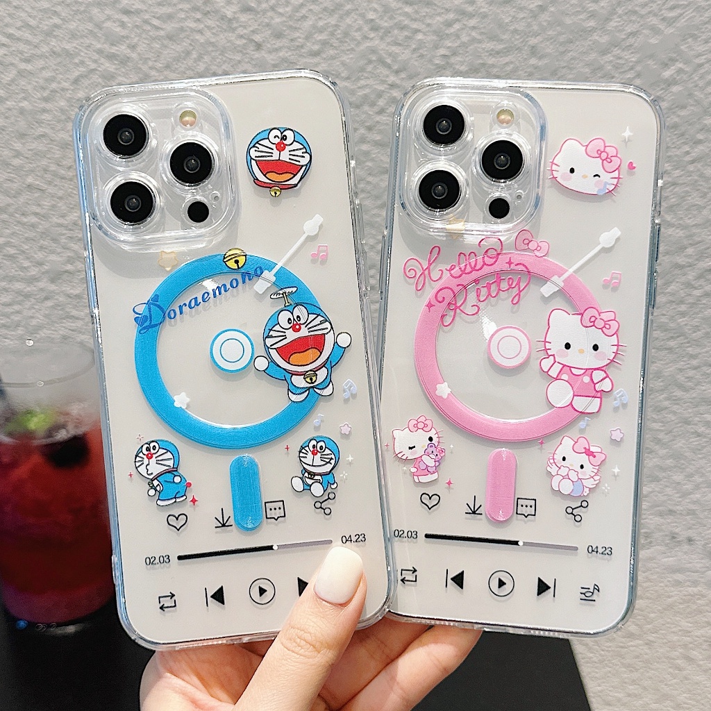 Hello Kitty Doraemom 音樂播放器圖片設計磁性手機殼支持無線充電適用於 iphone 15 iphon