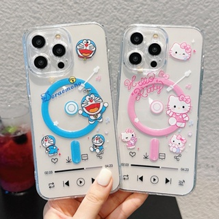 Hello Kitty Doraemom 音樂播放器圖片設計磁性手機殼支持無線充電適用於 iphone 15 iphon