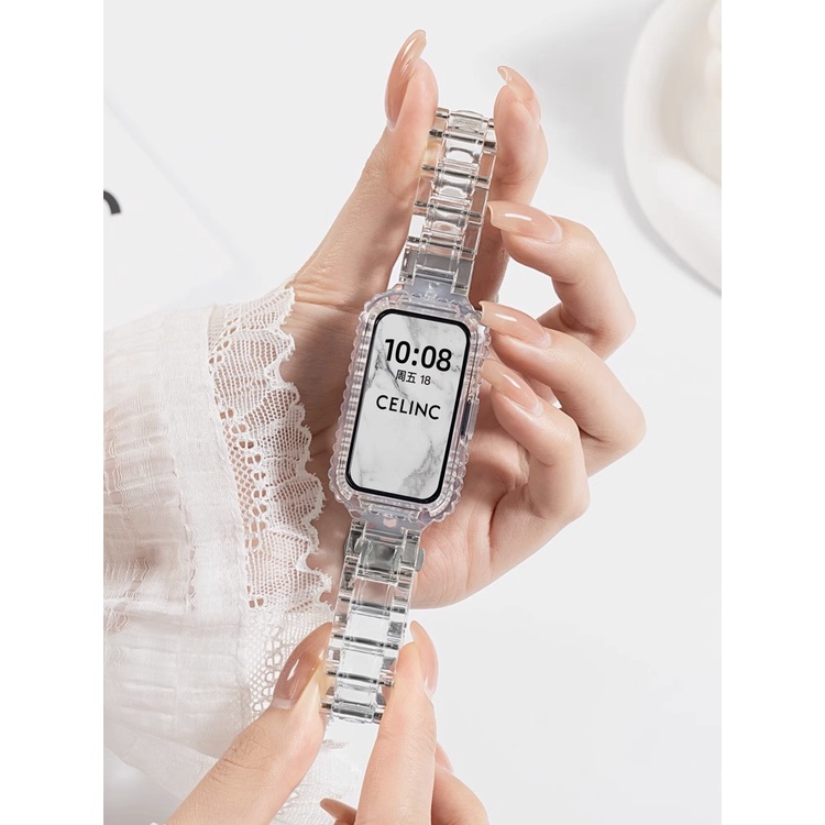 適用於華為 Band 8 Band 時尚錶帶的樹脂錶帶 7 Band 6 TPU 錶殼 PC 錶帶替換透明手鍊