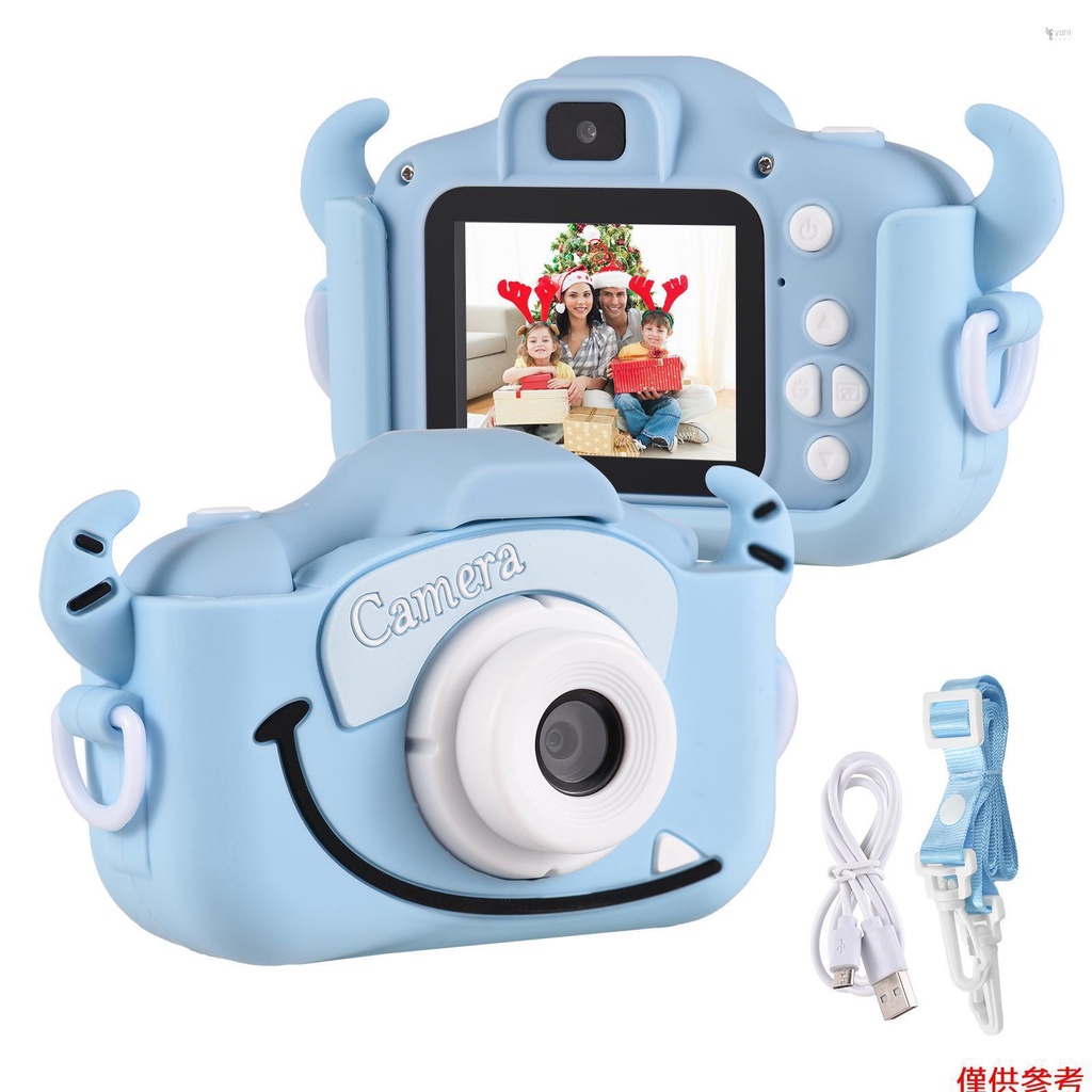 YOH 迷你卡通兒童數碼相機 1080P 兒童數碼攝像機雙鏡頭 2.0 英寸 IPS 屏幕內置電池可愛相框有趣的遊戲帶頸