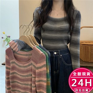 【梨卡】隔日到貨 女裝 毛衣 長袖 針織 上衣 打底衣 內搭上衣 條紋上衣 秋冬上衣 針織毛衣BR1942【現貨24H】