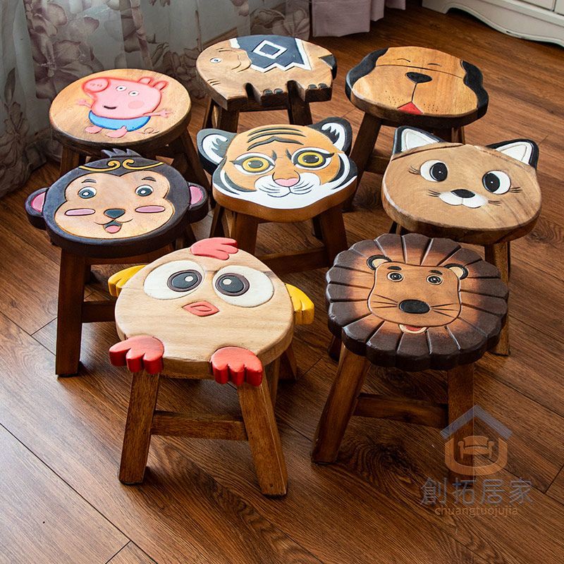 實木兒童卡通小板凳 創意椅子 可愛動物矮凳 家用木凳 客廳凳子