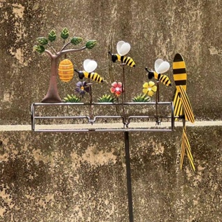 三隻小蜜蜂風車可愛裝飾金屬蜜蜂風車庭院花園戶外