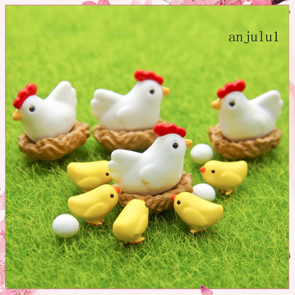 (AGU) 12 件微型母雞雞家庭雞蛋雕像公仔娃娃屋花園裝飾