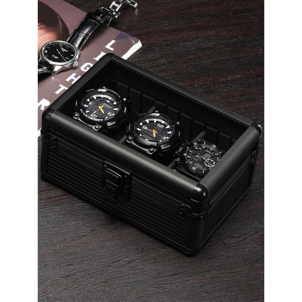 ⚡免運熱賣⚡錶盒 宇宙黑3入合金手錶收納盒玻璃蓋高端金屬表盒熱銷新品出口高品質