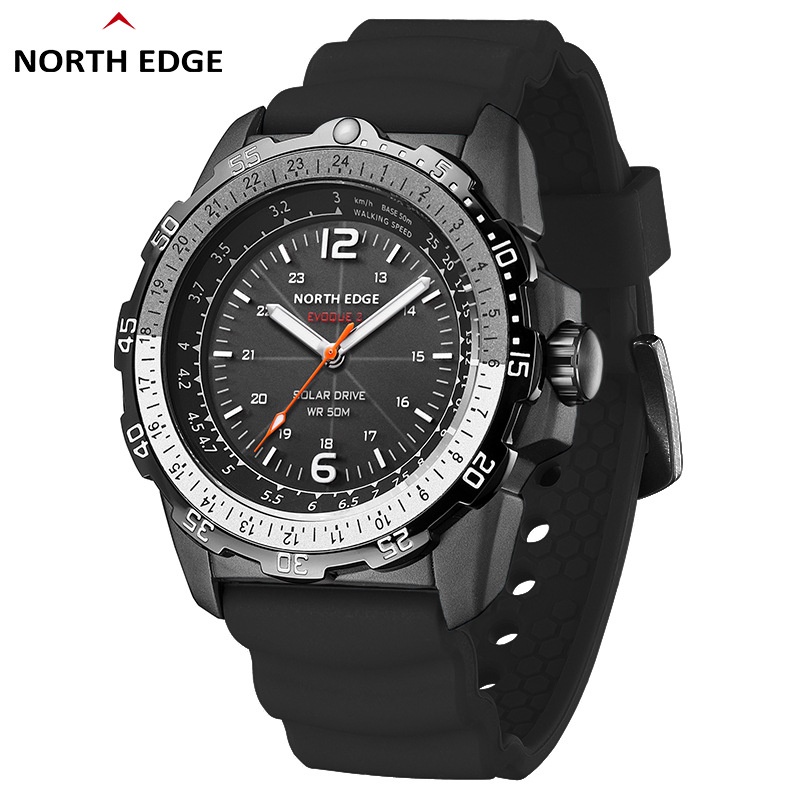 North EDGE EVOQUE2 男士太陽能原裝數字手錶防水 50M 模擬戶外運動手錶男士指南針倒計時秒錶 2023