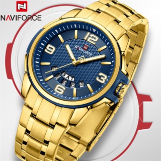 Naviforce 9215 男士手錶豪華日期星期原裝不銹鋼運動軍用石英鐘