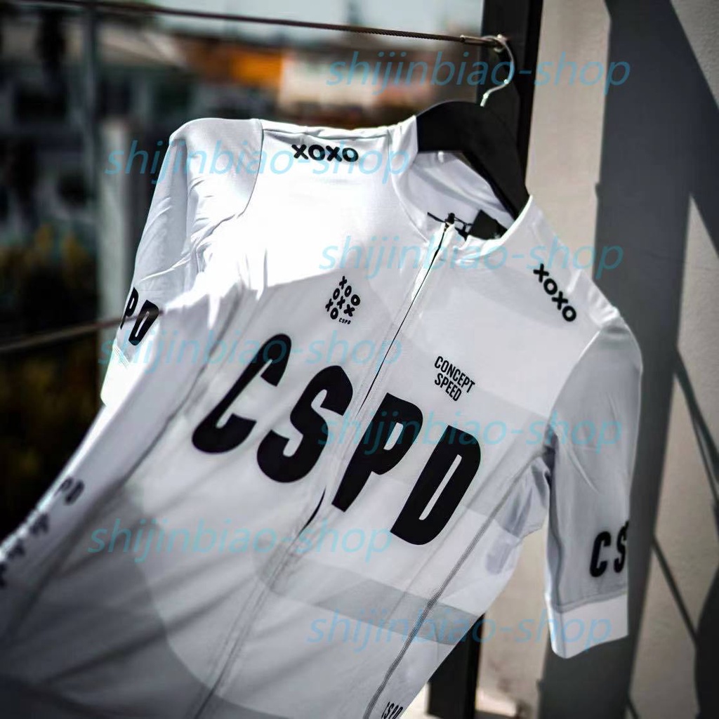 Cspd 高品質雙針縫紉短袖運動衫團隊競技版騎行服山地自行車戶外運動速乾衣