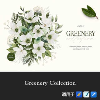 非實物水彩白色花卉Goodnote貼紙花環花束結婚請柬素材Notability