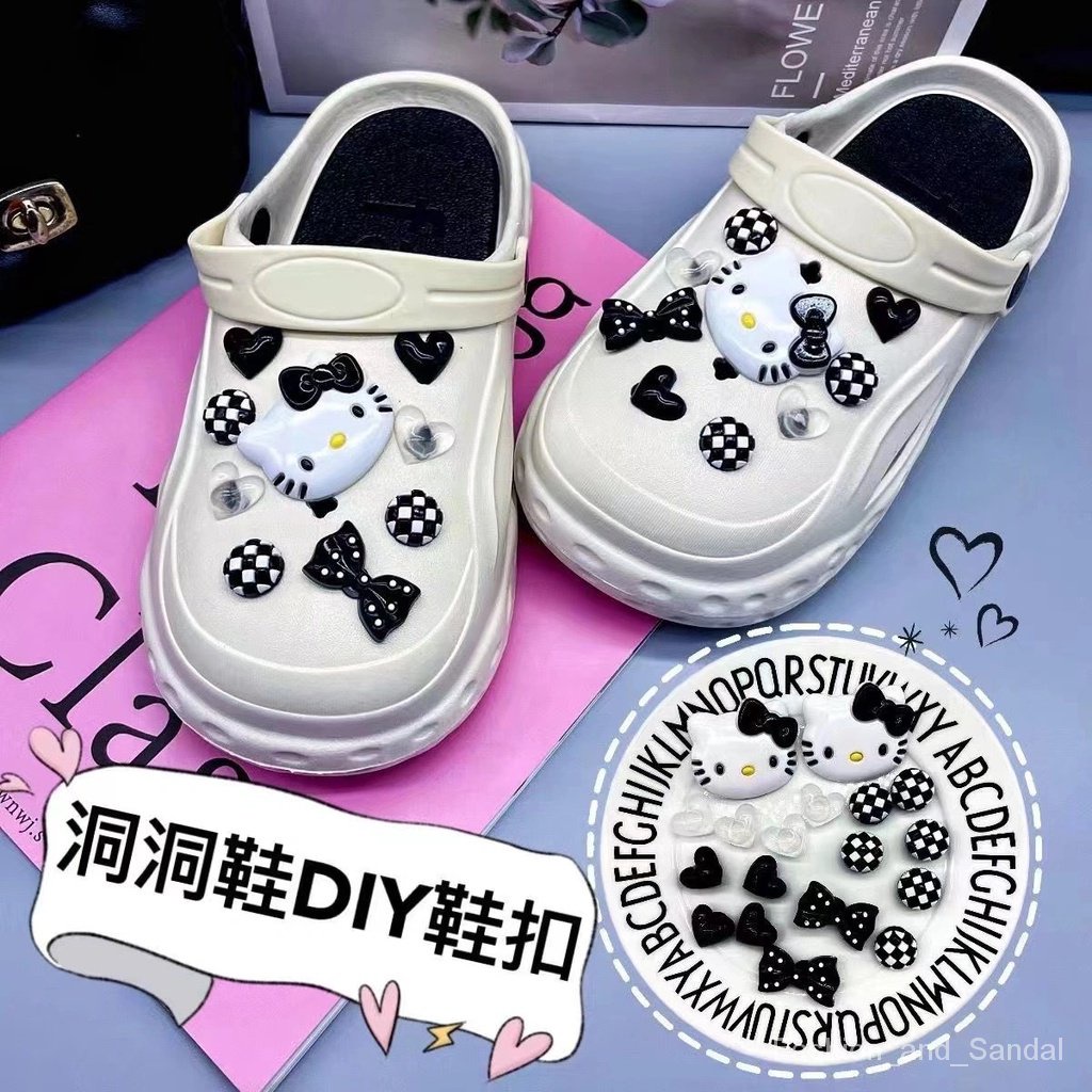 18 件/套 Crocs Jibz 鞋 Hello Kitty 貓吊飾用於花園鞋時尚 DIY 別針涼鞋扣配件