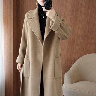 【隨機送贈品】2023年秋冬新款高階雙面羊絨大衣女寬鬆加厚韓版100%羊毛毛呢外套