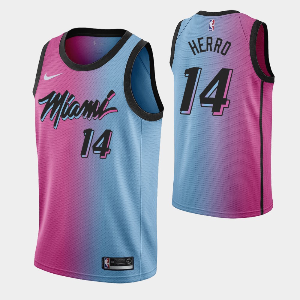 2020-21 男式全新原創 NBA 邁阿密熱火 #14 Tyler Herro City 版球衣熱壓粉色