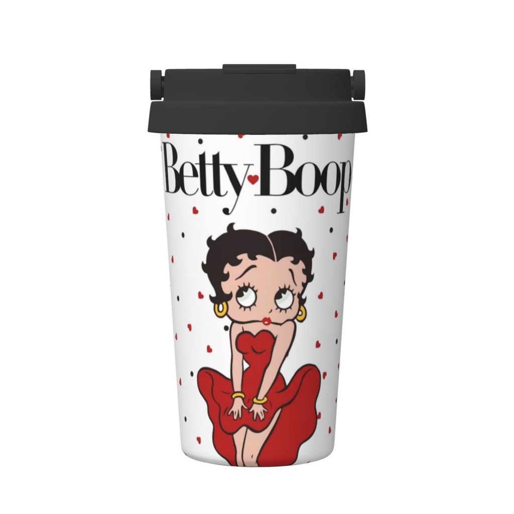Betty Boop 咖啡旅行杯,500ml 雙層保溫真空咖啡杯保溫咖啡杯帶翻蓋,適合旅行中的冷熱水咖啡和茶