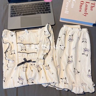 新款卡哇伊pochacco Kuromi Melody睡衣女夏季三麗鷗卡通可愛短袖短褲家居服套裝【BK】