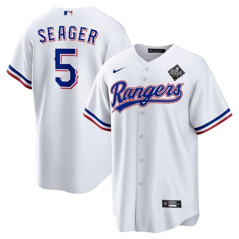 德州遊騎兵隊球衣 Corey Seager 白色 MLB 球衣世界賽系列球員棒球球衣