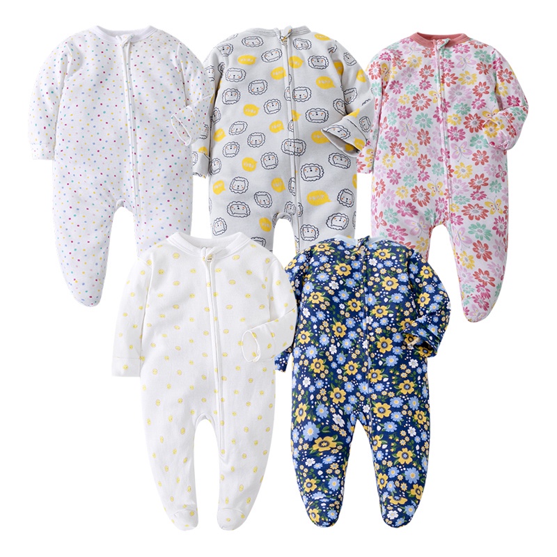 新生嬰兒連身衣長袖拉鍊睡衣花朵嬰兒連身衣嬰兒衣服