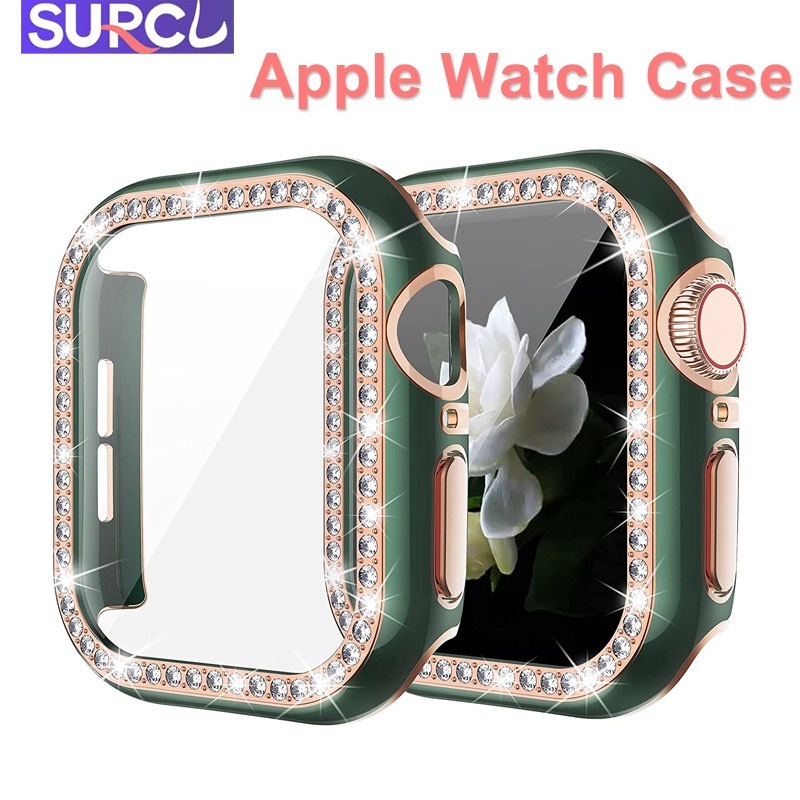 Bling case 鑽石玻璃 + 錶殼適用於 Apple watch 45 毫米 41 毫米 40 毫米 44 毫米保