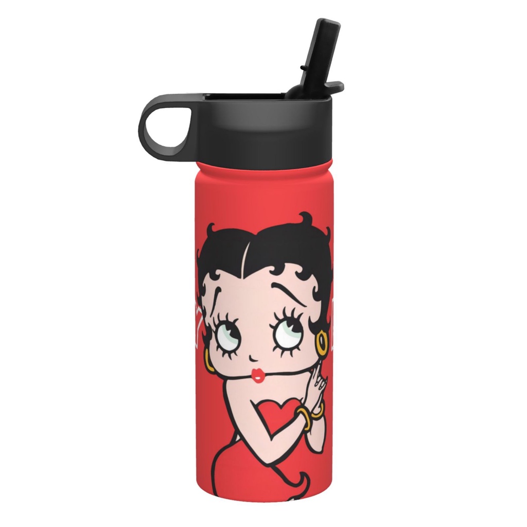 Betty Boop 運動保溫水壺杯帶蓋和吸管 18OZ 咖啡杯可重複使用不銹鋼水壺旅行杯