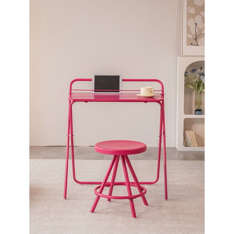 摺疊桌芭比粉紅站立98cm加大玫紅學習休閑書桌課桌椅鐵凳小型