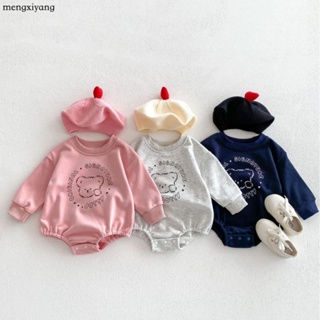MXY 23秋季新款韓版嬰兒衣服ins款小熊印花兒童連身衣寶寶長袖包屁衣
