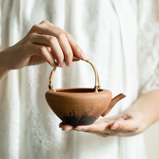 堆雕海浪老巖泥綠茶泡茶碗【化雲】復古粗陶帶過濾陶瓷泡茶器【A029】