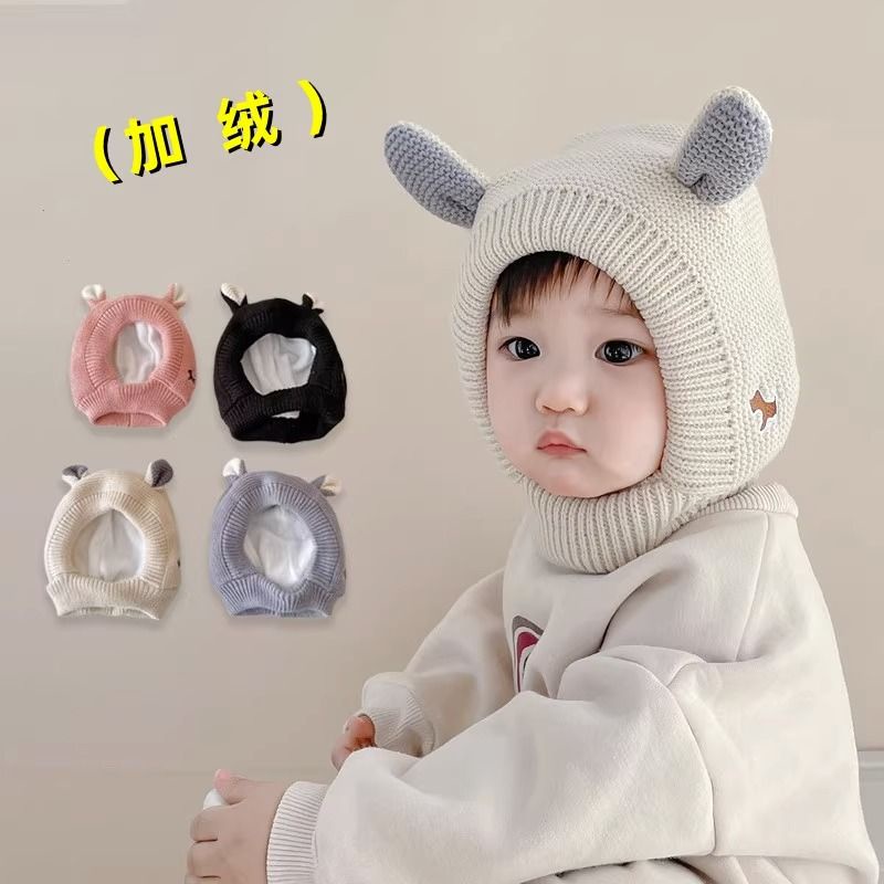 [Vlovelife]嬰兒帽 嬰兒毛帽 成品 DIY 鼕季加絨加厚兒童寶寶兔子耳朵護耳朵嬰兒男女童針織帽可愛毛綫帽
