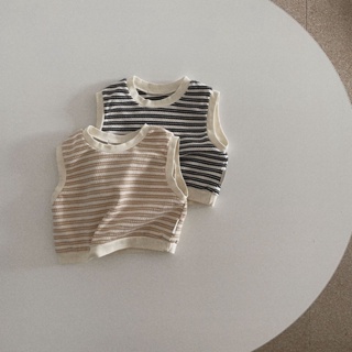 夏季嬰兒背心嬰兒條紋無袖女嬰男孩衣服 0-3 歲