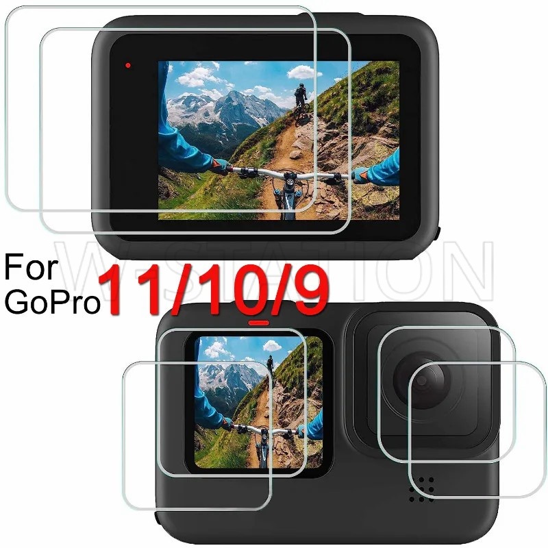 鋼化玻璃屏幕保護膜兼容 GoPro Hero 11/10/9 / 高清前顯示屏黑色屏幕膜 / 防刮相機鏡頭膜